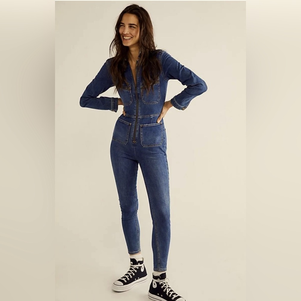 Free People Lennox denim jumpsuit!